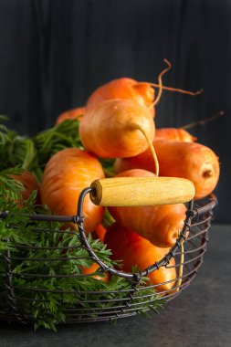 Genç havuç. Taze vejetaryen ürünleri. Chi lezzetli yemek