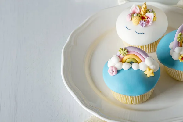 Capcake Form Unicorn Rainbow Feast Little Princess White Background — Stock Photo, Image