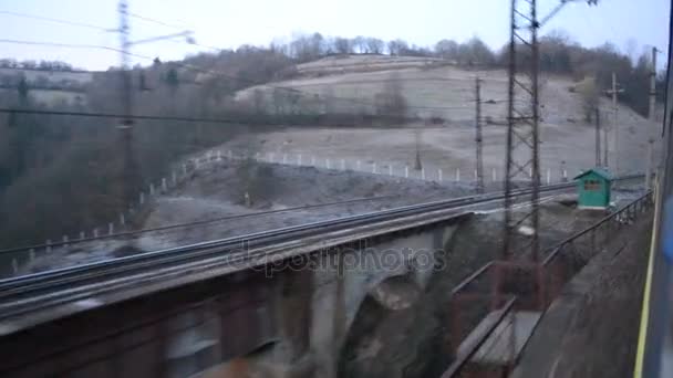 Hareket eden bir trenin penceresinden görüntülemek — Stok video