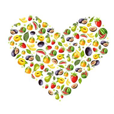 Çizilmiş meyve ile vektör kalp