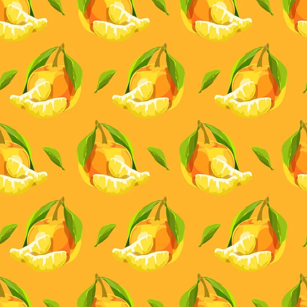 Padrão sem costura com mandarinas desenhadas à mão — Vetor de Stock