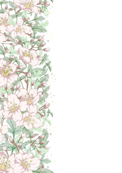 Banner botánico vertical vectorial con flores dibujadas a mano en colores pastel sobre fondo blanco — Vector de stock