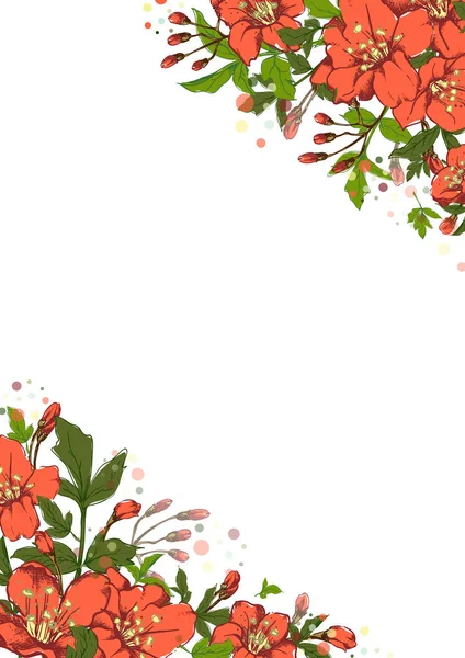 Beyaz arka plan üzerinde parlak renklerde çiçekler çizilmiş vektör dikey botanik afiş