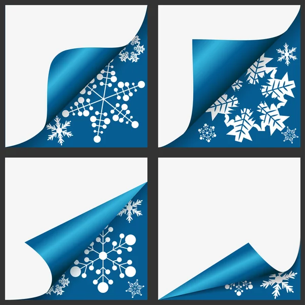 Snowflakes under curled corners — Stock Vector