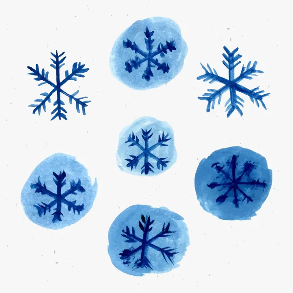 Acuarela copos de nieve conjunto — Vector de stock