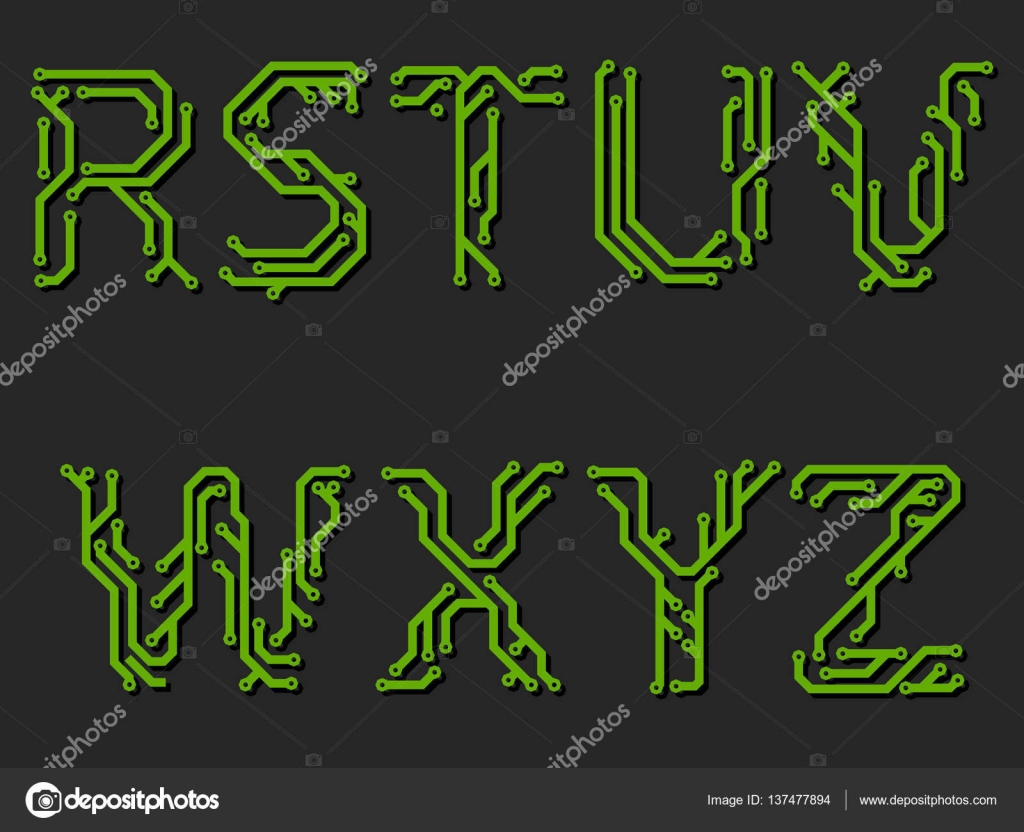 Alphabet sur circuit imprimé — Image vectorielle stock illustration alphabet on circuit board