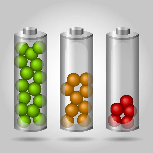 Batteries avec différents niveaux d'énergie — Image vectorielle