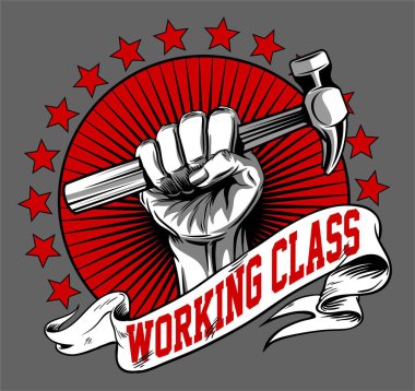 İşçi sınıfı simge vektör veya el tutun bir çekiç şekil ve arka plan