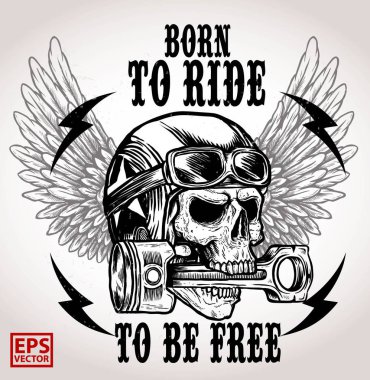  Vintage motorcu kafatası ısırık bir piston