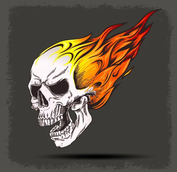 SKULL ON FIRE VECTOR ICON ON GRUNGE BACKGROUND ISOLATED — Stock Vector