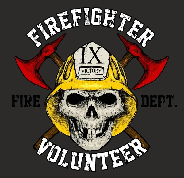 Пожарная бригада с гранж-отпечатками черепа и фоном — стоковый вектор