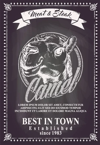 Dibujo del póster de menú de camello en la pizarra — Archivo Imágenes Vectoriales