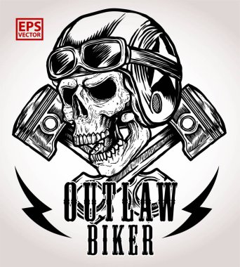 Vintage motorcu kafatası vektör çapraz Piston ile