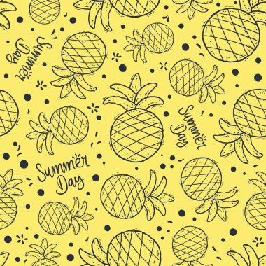 pineapple doodle seamless pattern background and summer themed