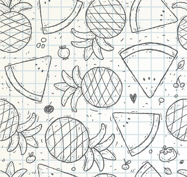 Doodle Fresh Fruit Pattern Seamless Isolated Vector — Stock vektor