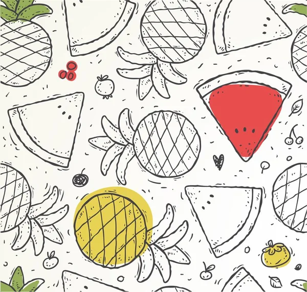 Doodle Fresh Fruit Pattern Seamless Vector — Stock vektor