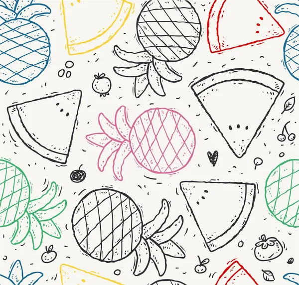 Doodle Fresh Fruit Seamless Vector — Stok Vektör