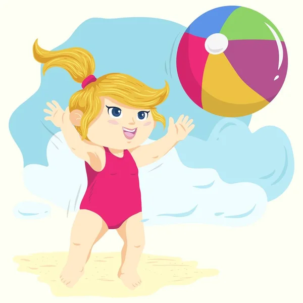 Little Girl Playing Ball — Stock Vector