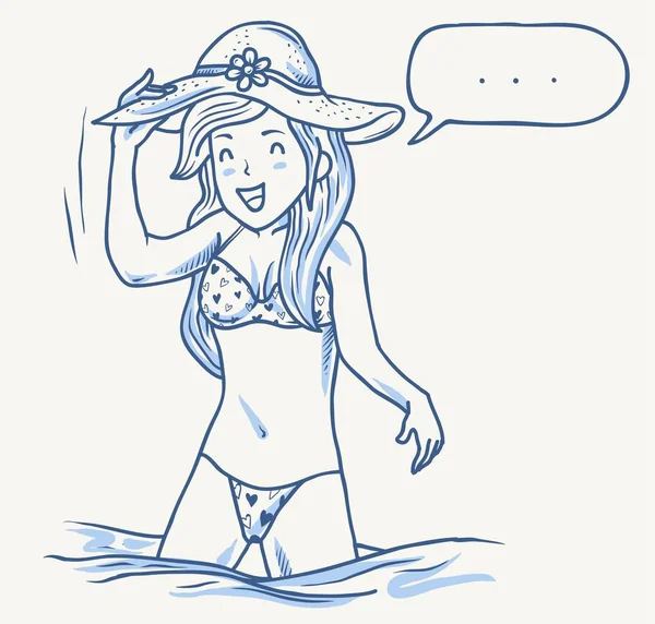 Chica Sexy Con Bikini Vector Dibujado Mano — Vector de stock