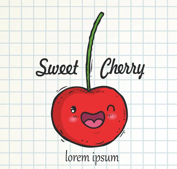 Sweet Cherry Doodle Icon Vector 免版税图库插图