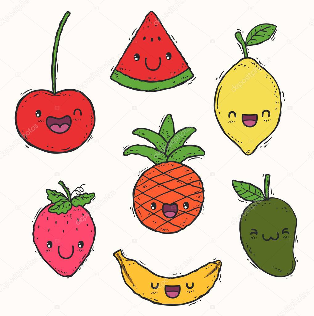 cute doodle fruit illustration vector