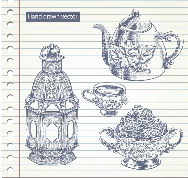Hand Drawn Lantern Teapot Element Vector — Stock Vector