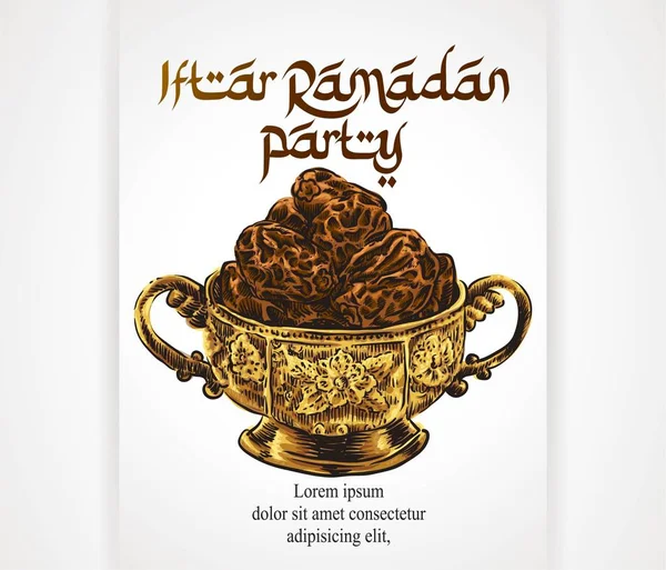 Iftar Party Ramadan Dates Hand Drawn Vector — Stock Vector