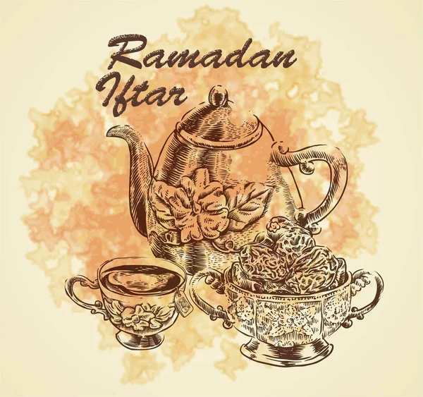 Fiesta Ramadán Iftar Bosquejo Vector Ilustración — Archivo Imágenes Vectoriales