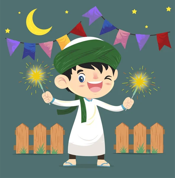 Kalligraphie Des Ramadan Kareem Mit Illustration Oder Kinder Spielen Feuerwerk Vektorgrafiken