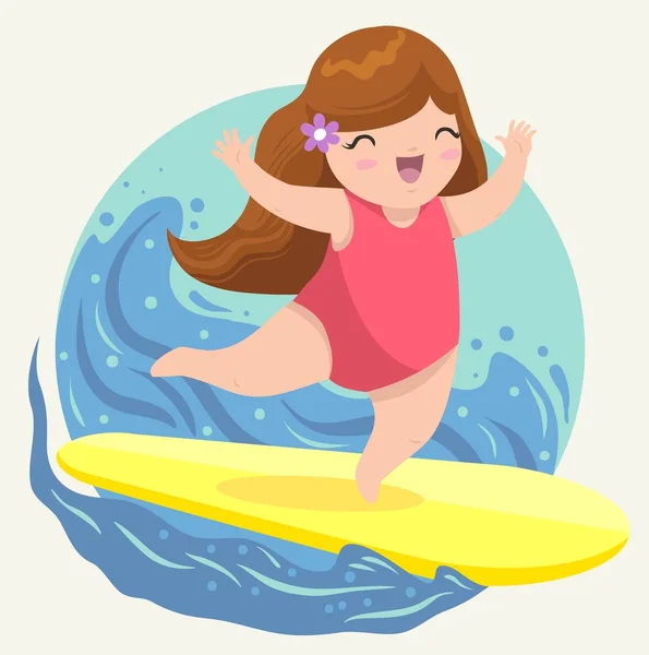 Sommer Surfen Mit Niedlichen Mädchen Flache Karikatur Stockillustration