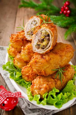 Gevrek patates pirzola et, mantar ve peynir ile