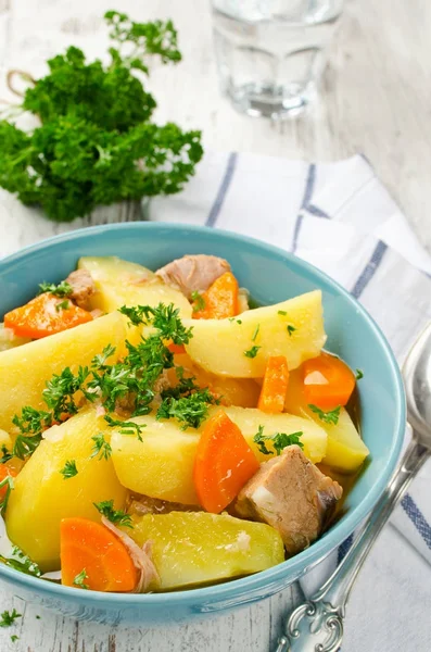 Ragoût de viande aux pommes de terre et carottes — Photo