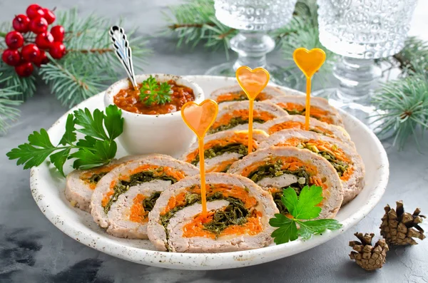 Meatloaf with parsley, cheese and carrots — Stock Photo, Image