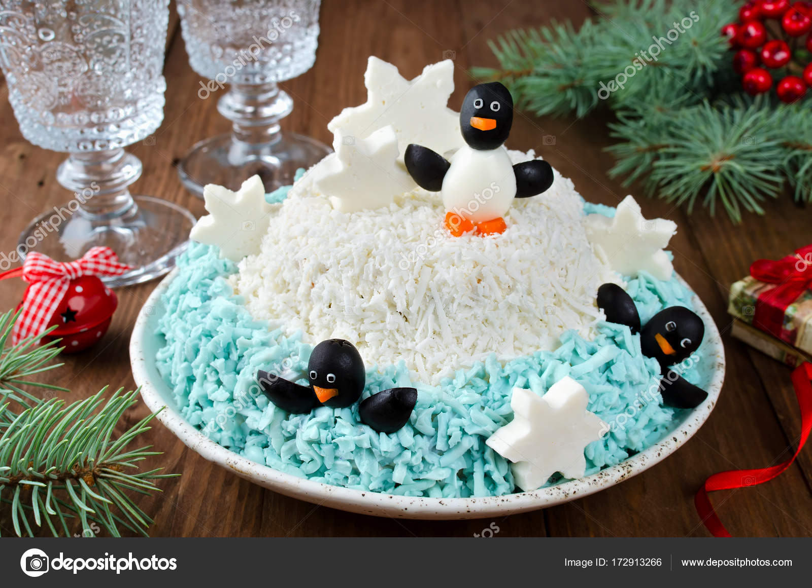 Festive Salad Penguins On An Ice Floe Stock Photo By C Vkuslandia