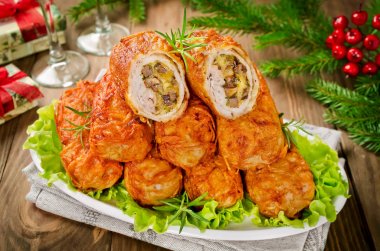 Gevrek patates pirzola et, mantar ve peynir ile