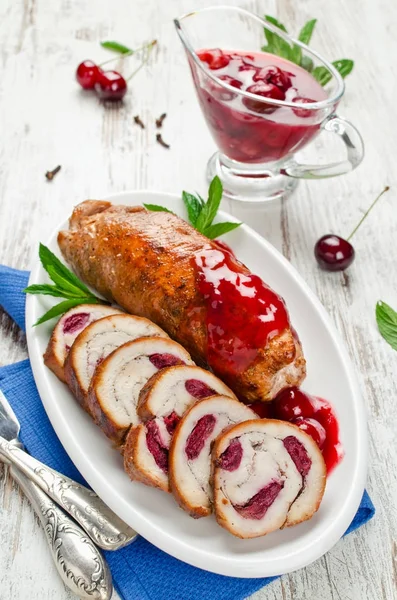 Chicken roll stuffed with cherry — Stock Photo, Image