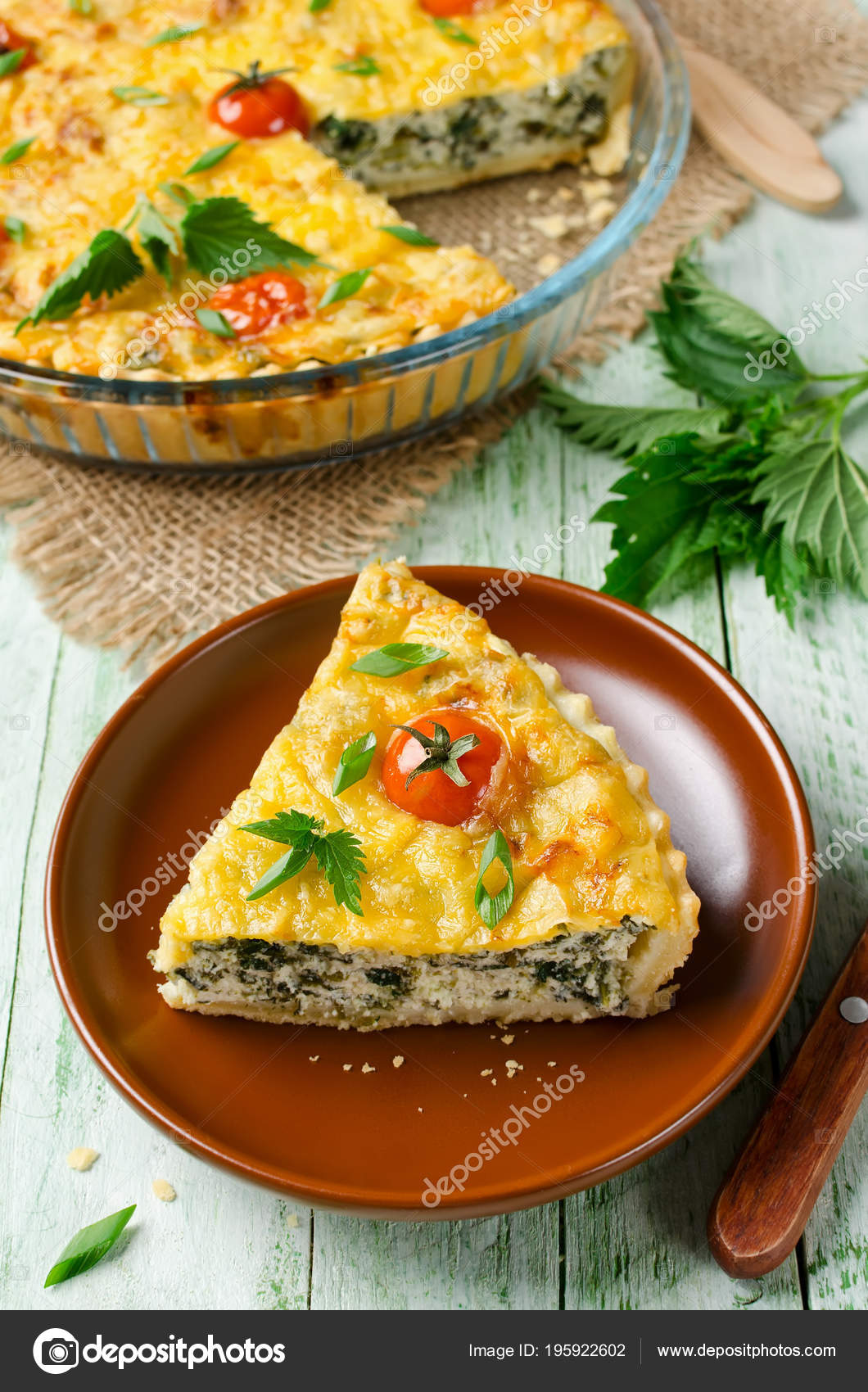 Quiche Pie Cottage Cheese Nettles Homemade Backing Stock Photo