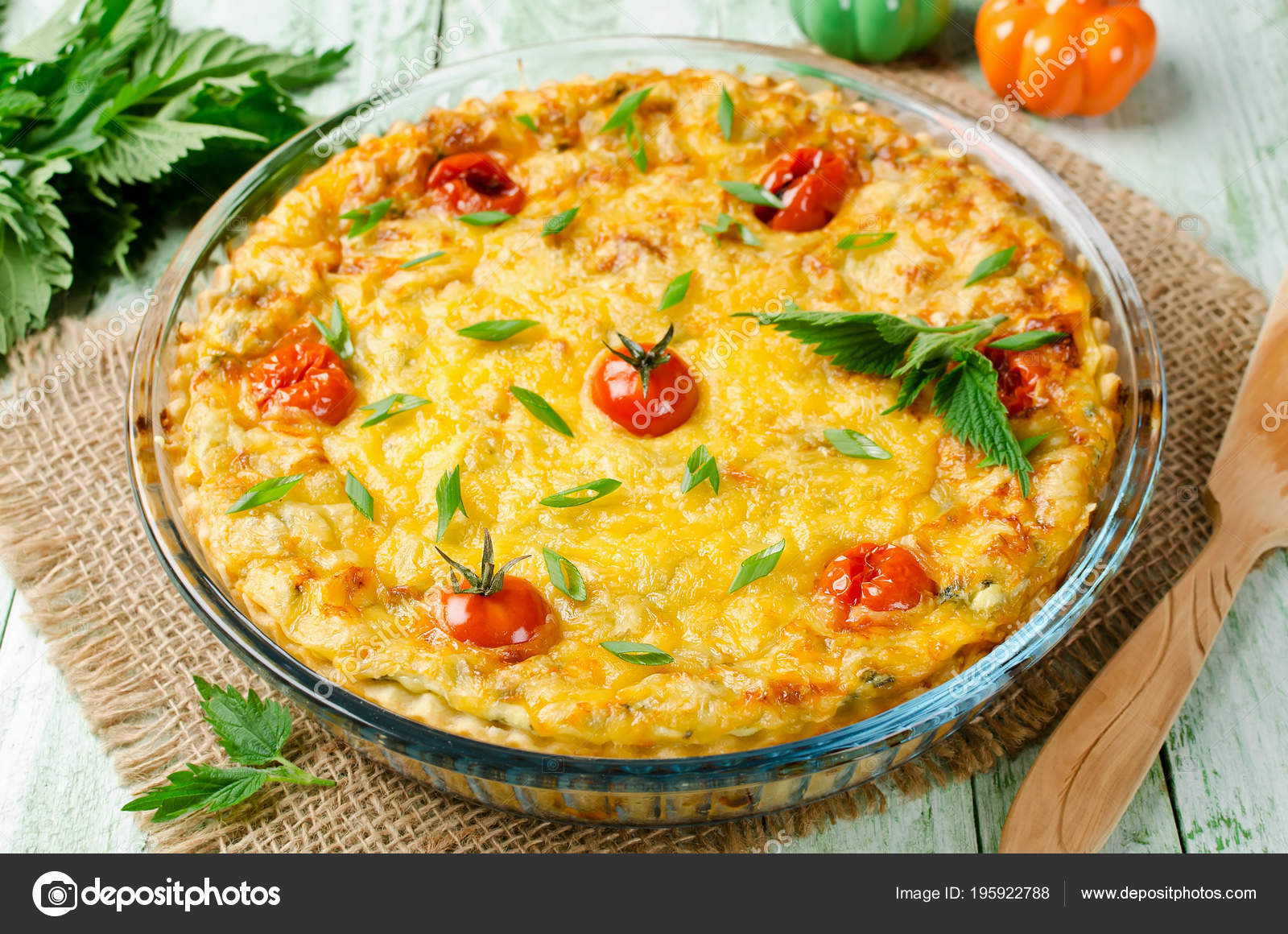 Quiche Pie Cottage Cheese Nettles Homemade Backing Stock Photo