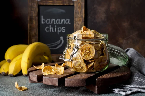 Домашнє Бананові Чіпси Скляну Посудину Банан Десерт — стокове фото