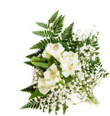 beyaz buket Alstroemeria fern ile beyaz arka plan üzerinde izole.