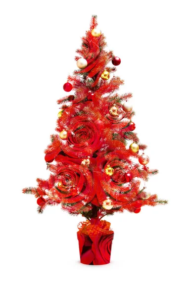 Dvojitá expozice: vánoční strom a pozadí rudých růží. — Stock fotografie