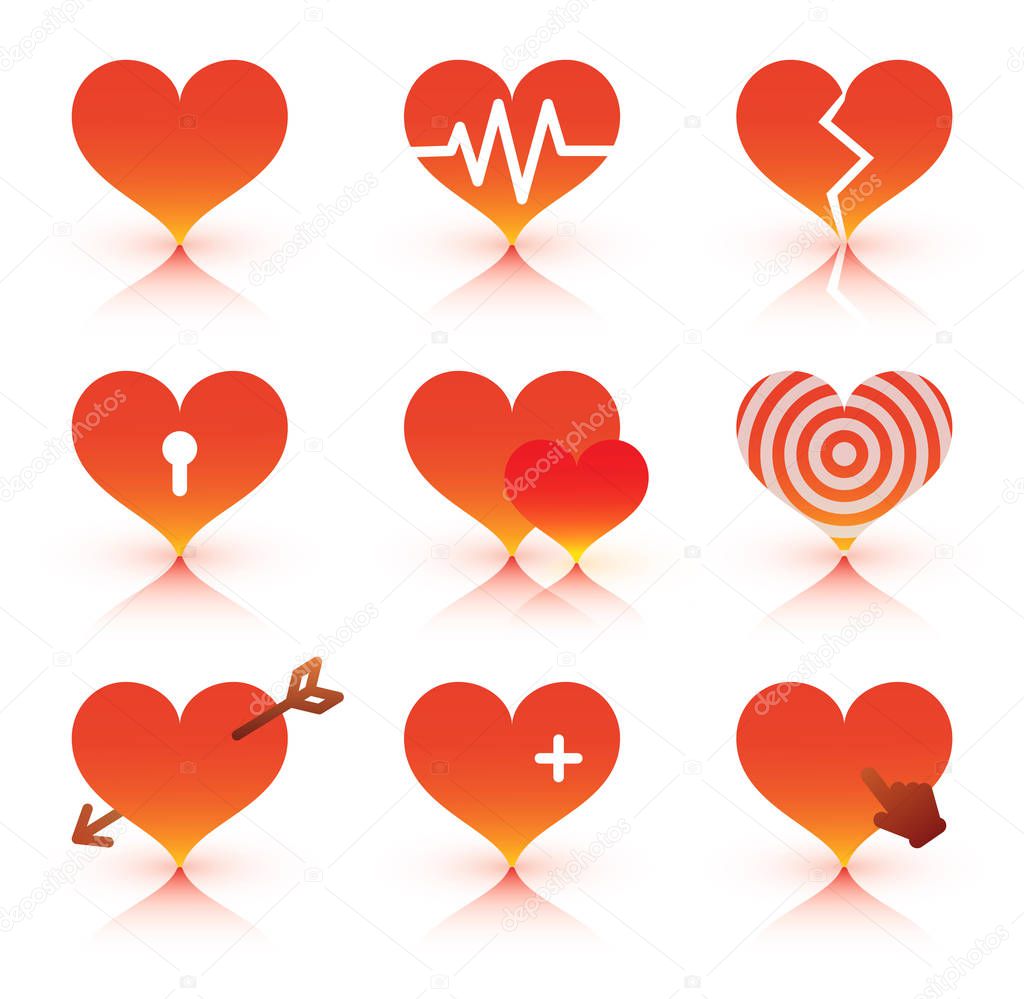 Vector black hearts icons set