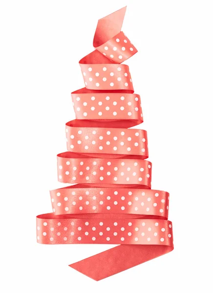 Vánoční stromeček z růžovou stuhou pásky izolovaných na bílém pozadí — Stock fotografie