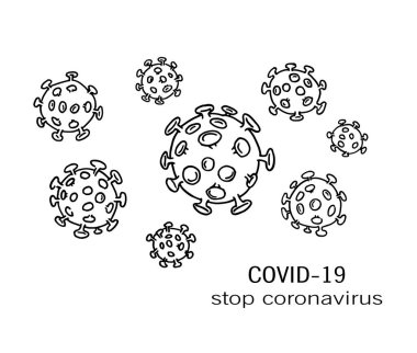 Beyaz arka planda izole edilmiş siyah insan Coronavirus virion 'unun vektör çizimi. Coronavirus 2019-nCov 'un yeni türü sağlık ve tıbbi tasarım için kontür biçimi.