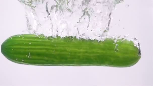 Ripe Cucumber Falling Through Water. — Stock Video