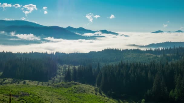 Misty Morning Mountains Niebla Nube Montaña Valle Paisaje Cronograma — Vídeos de Stock