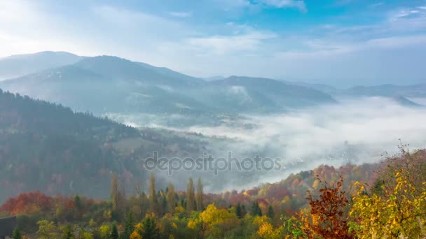 Jesienią Misty Rano Górach Mgła Krajobraz Chmura Dolina Góra Timelapse — Wideo stockowe