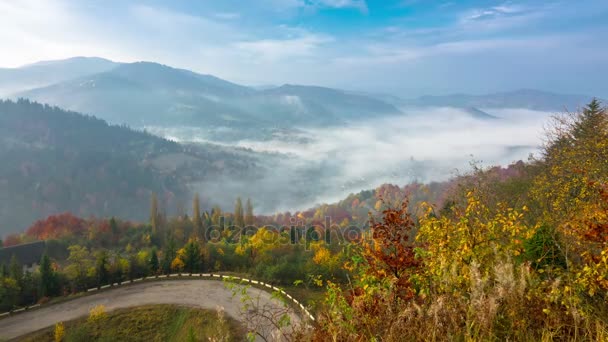 Autunno Mattina Nebbiosa Sulle Montagne Nebbia Cloud Mountain Valley Paesaggio — Video Stock