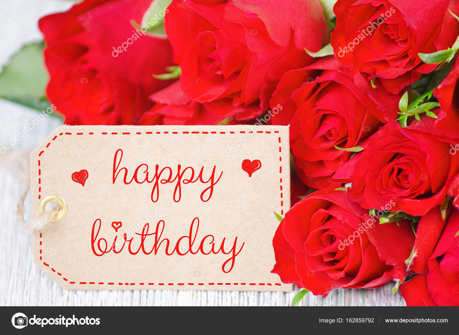 Birthday card red roses and a label with text happy birthday Stock ...