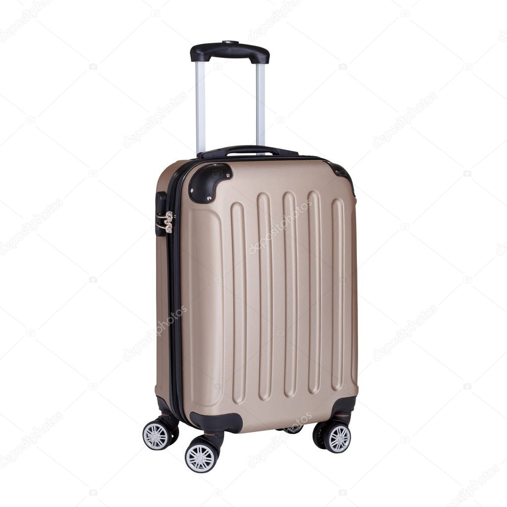 travel suitcase, hand luggage on wheels isolated on white